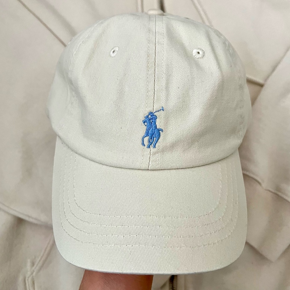 (ORDER FOR LOW PRICE) RALPH LAUREN CREAM HAT BLUE LOGO